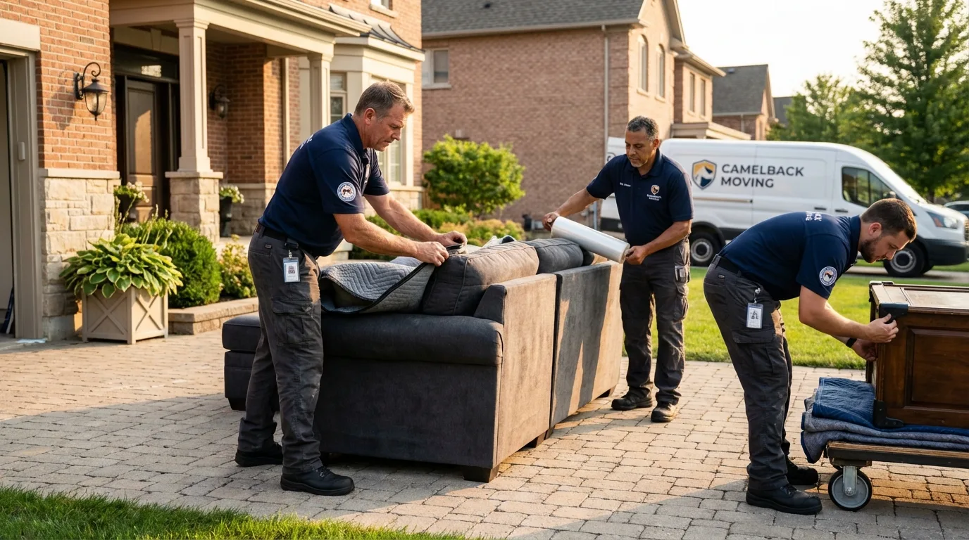Large estate moving crew wrapping furniture in North Highlands, CA
