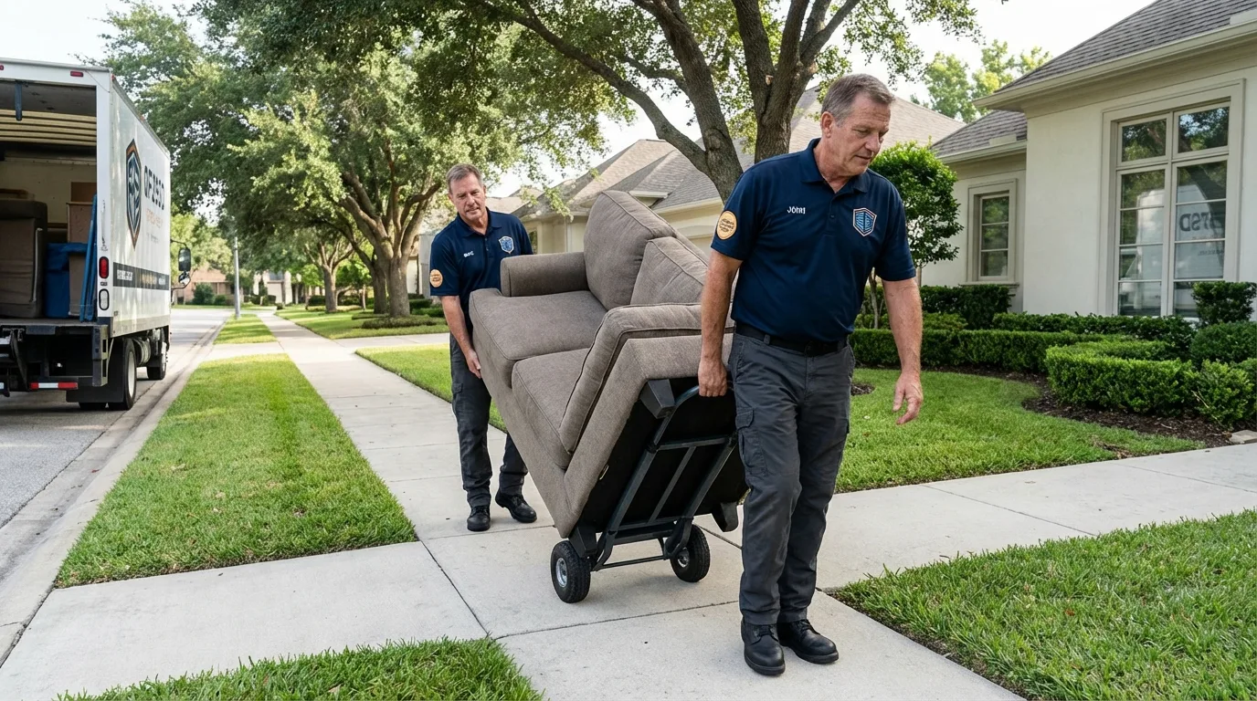 Local residential moving crew loading furniture in North Highlands, CA