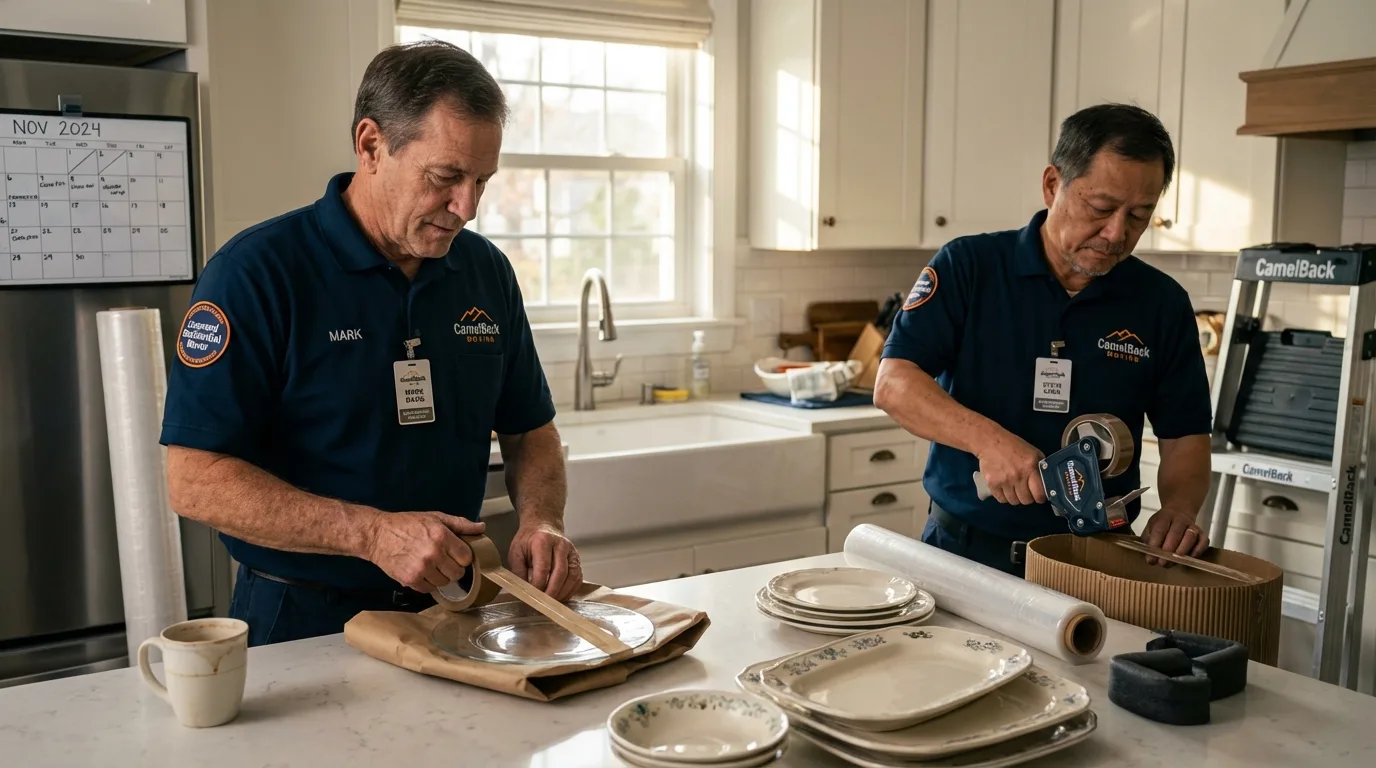 Professional crew packing kitchen dishware in North Highlands, CA